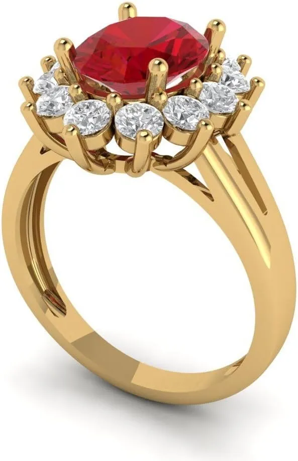 Clara Pucci 2.36ct Oval Cut Solitaire W/Accent Halo Genuine Simulated Ruby Engagement Promise Anniversary Bridal Ring 18K Yellow Gold