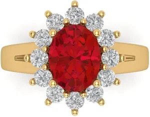 Clara Pucci 2.36ct Oval Cut Solitaire W/Accent Halo Genuine Simulated Ruby Engagement Promise Anniversary Bridal Ring 18K Yellow Gold
