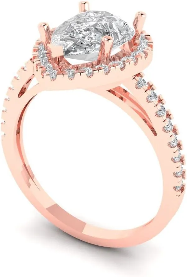 Clara Pucci 2.38 CTW VVS1 Moissanite Pear Cut with Simulated Diamond Halo Accents Ring – Anniversary Gift for Women in Solid 18K Rose Gold