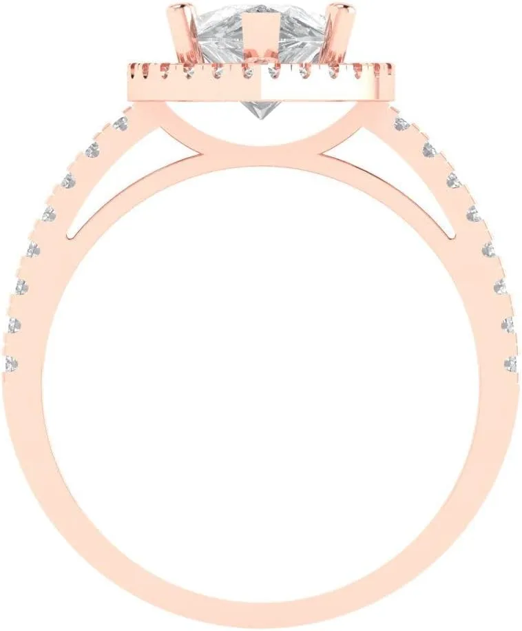 Clara Pucci 2.38 CTW VVS1 Moissanite Pear Cut with Simulated Diamond Halo Accents Ring – Anniversary Gift for Women in Solid 18K Rose Gold