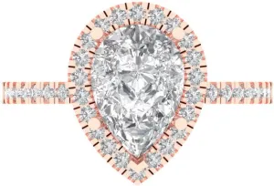 Clara Pucci 2.38 CTW VVS1 Moissanite Pear Cut with Simulated Diamond Halo Accents Ring – Anniversary Gift for Women in Solid 18K Rose Gold