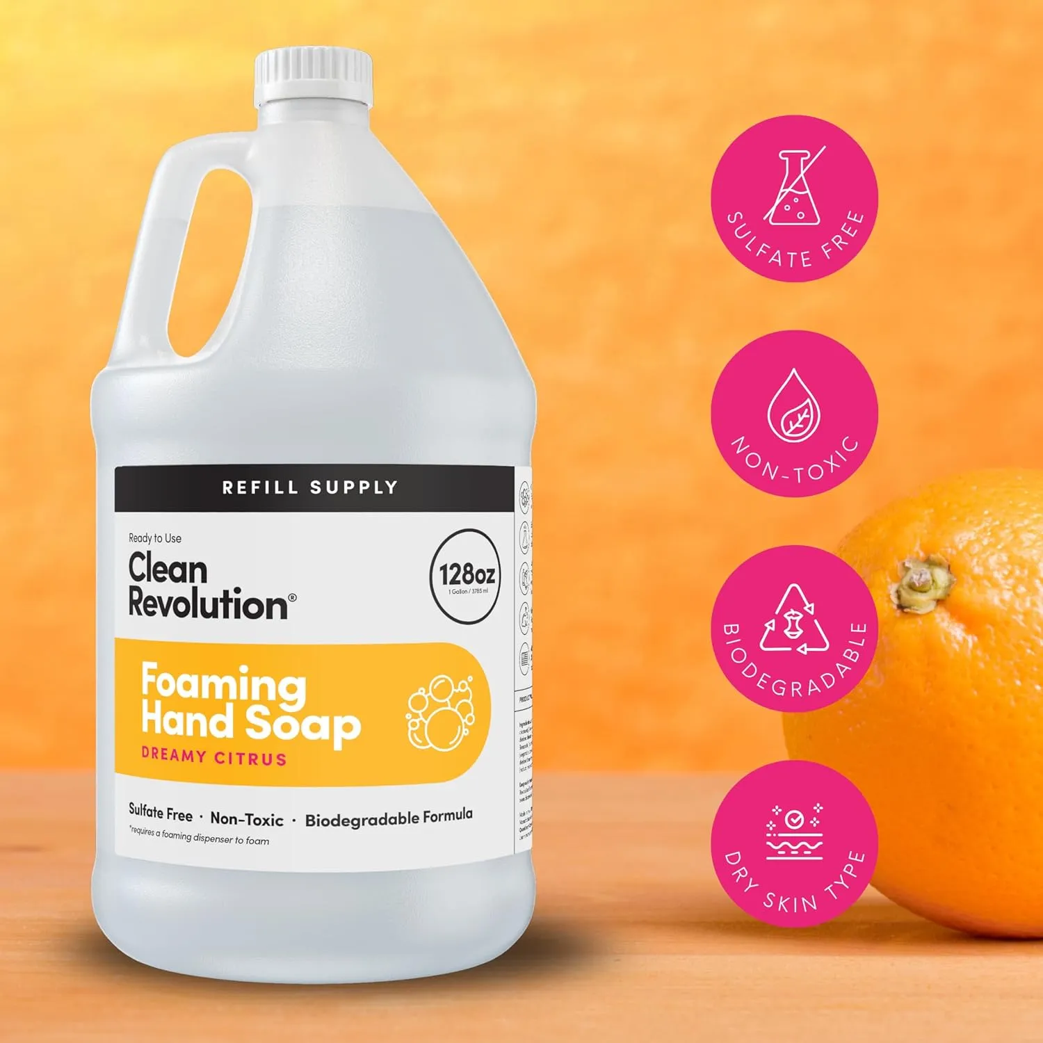 Clean Revolution Foaming Hand Soap Refill Supply Container, Ready to Use Formula, Gluten Free, Dreamy Citrus Fragrance, 128 Fl. Oz, 4 Pack
