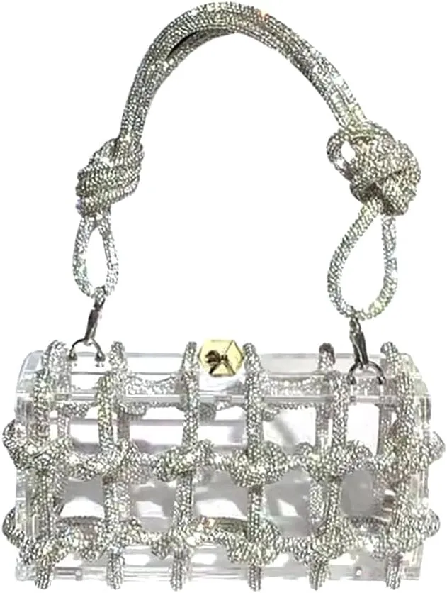 Clear Acrylic Bag Rhinestone Acrylic Clutch Crystal Evening Purses for Women Glitter Handbag for Wedding Cocktail Party Prom