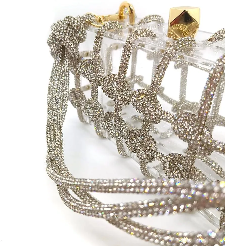 Clear Acrylic Bag Rhinestone Acrylic Clutch Crystal Evening Purses for Women Glitter Handbag for Wedding Cocktail Party Prom