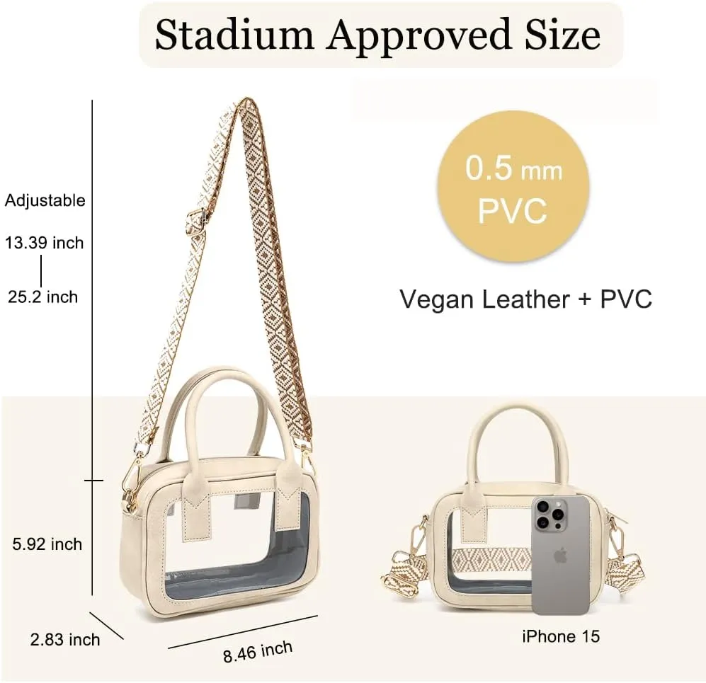 Clear Crossbody Bag Stadium Approved, Top Handle Clear Stadium Purse for Women Clear Bag for Stadium Events, Concerts