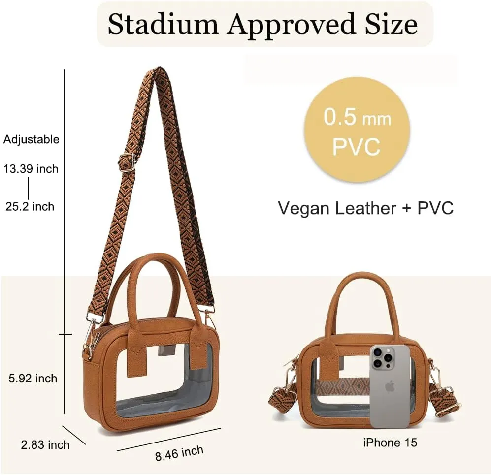 Clear Crossbody Bag Stadium Approved, Top Handle Clear Stadium Purse for Women Clear Bag for Stadium Events, Concerts