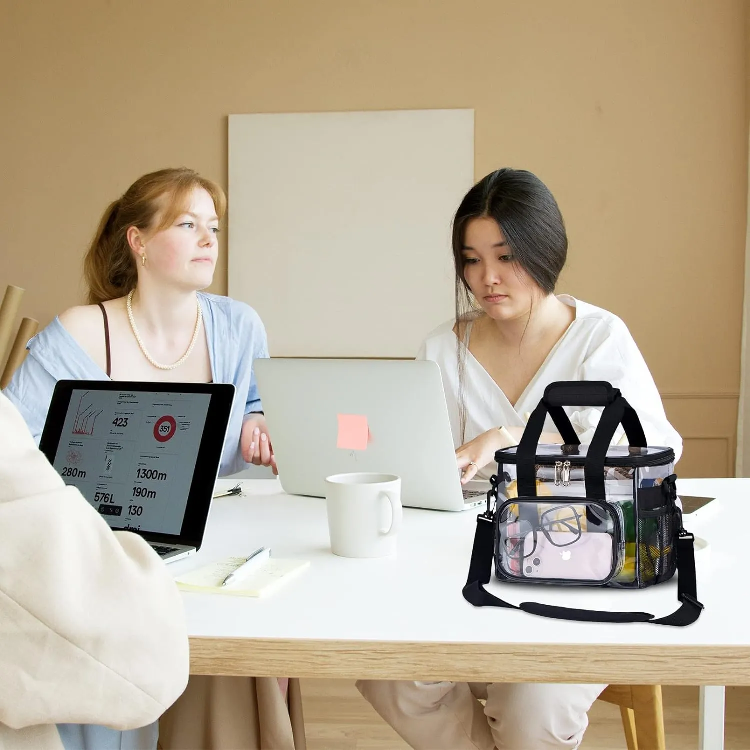 Clear Lunch Bag 10-Can with Adjustment Shouder Strap for Women/Men, Reusable Clear Lunch Box/Clear Tote Bag Stadium Approved for Work,School,Picnic,Security Check(Medium)