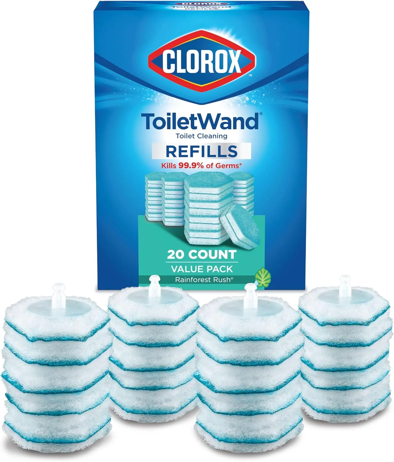 Clorox ToiletWand Disinfecting Refills, Disposable Wand Heads - Rainforest Rush - 20 Count (Package May Vary)