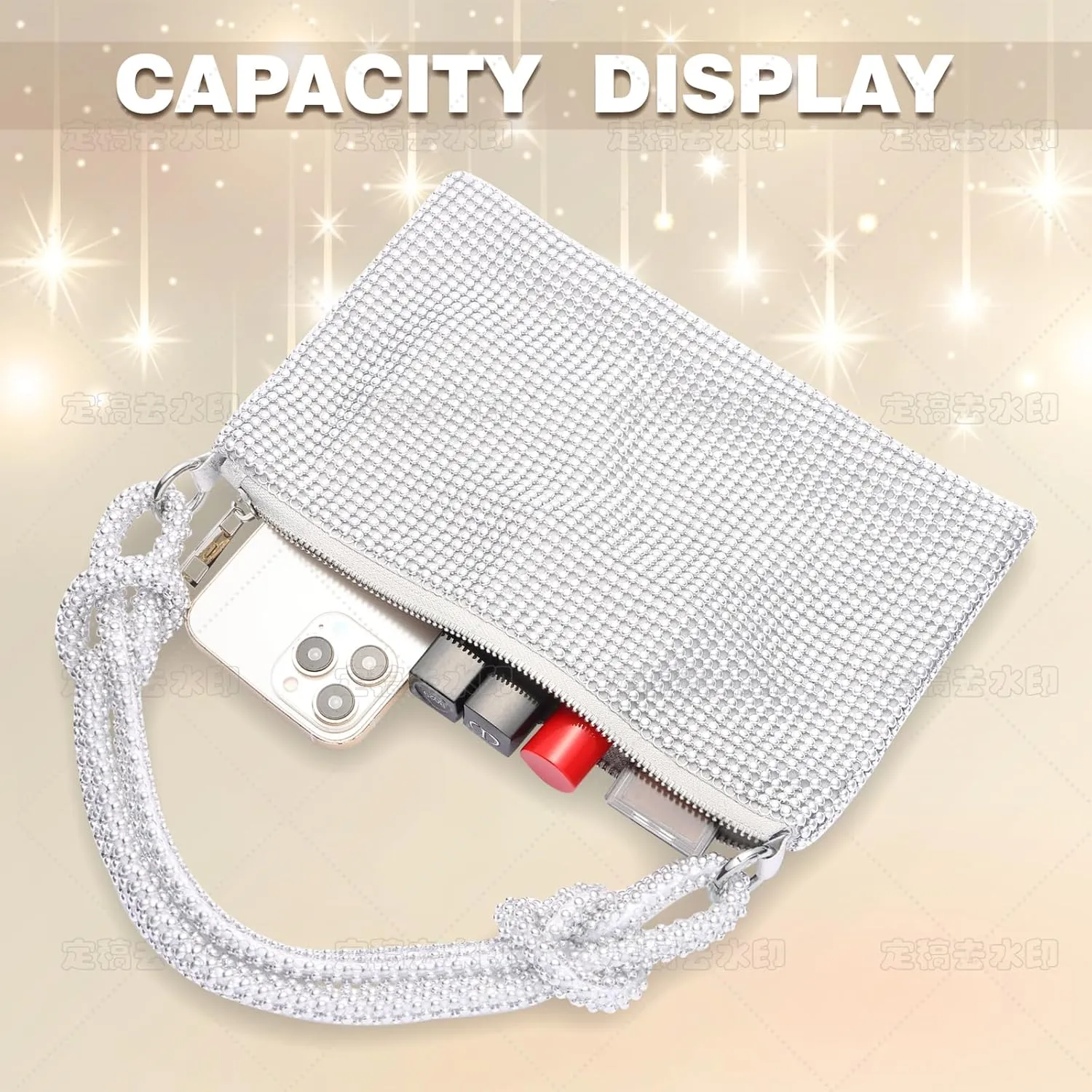 Clutch Purse for Women,Sparkly Rhinestone Evening Bag Wedding & Party Accessories,Handbag Fits Phone,Wallet & Lipstick
