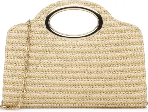 Clutch Purses for Women Cut Out Handle Clutch PU Leather/Straw Evening Bag for Wedding Party and Prom