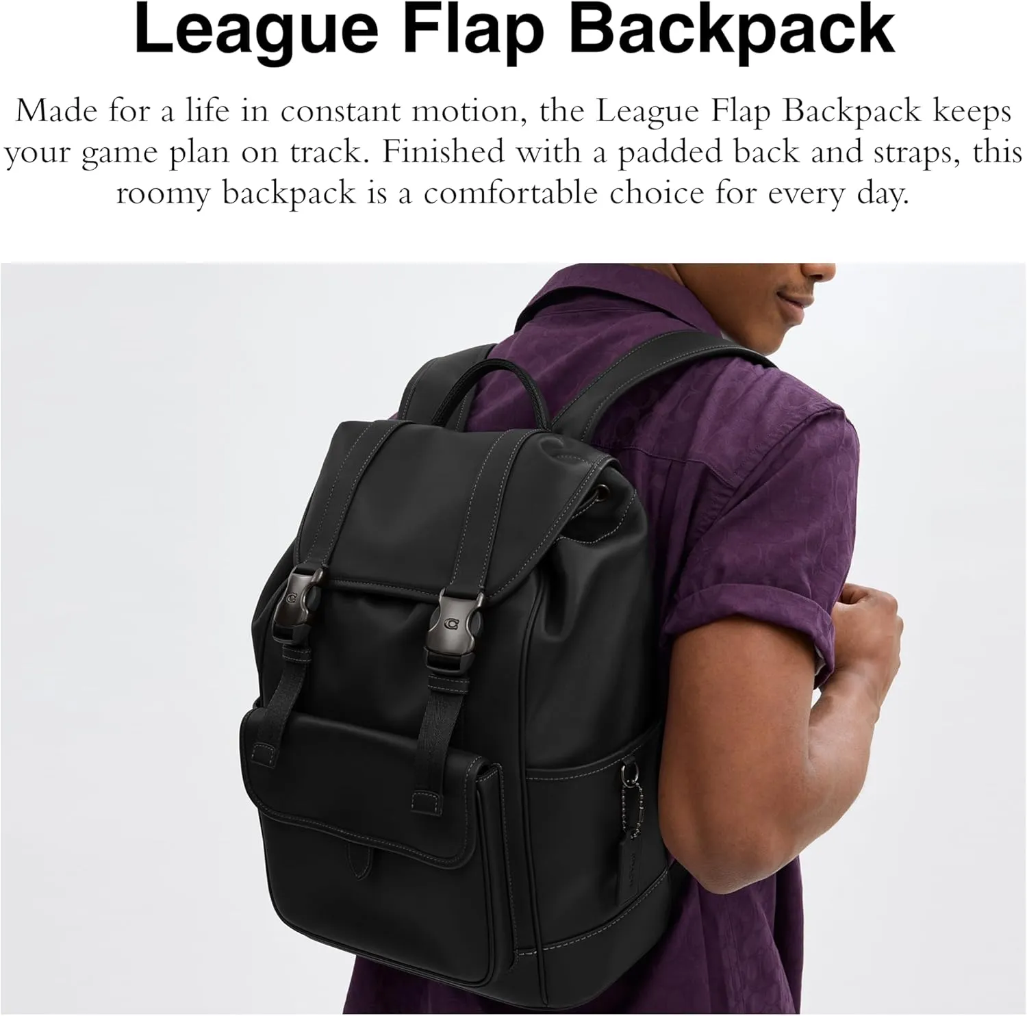 Coach League Flap Backpack, Black