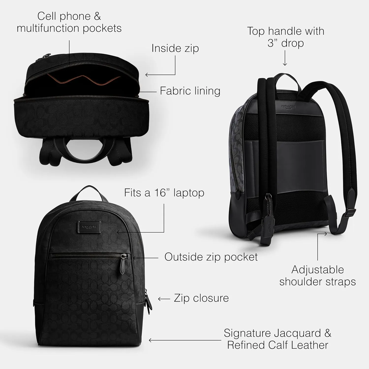 Coach Men's Theo Backpack in Signature Jacquard, Black, One Size