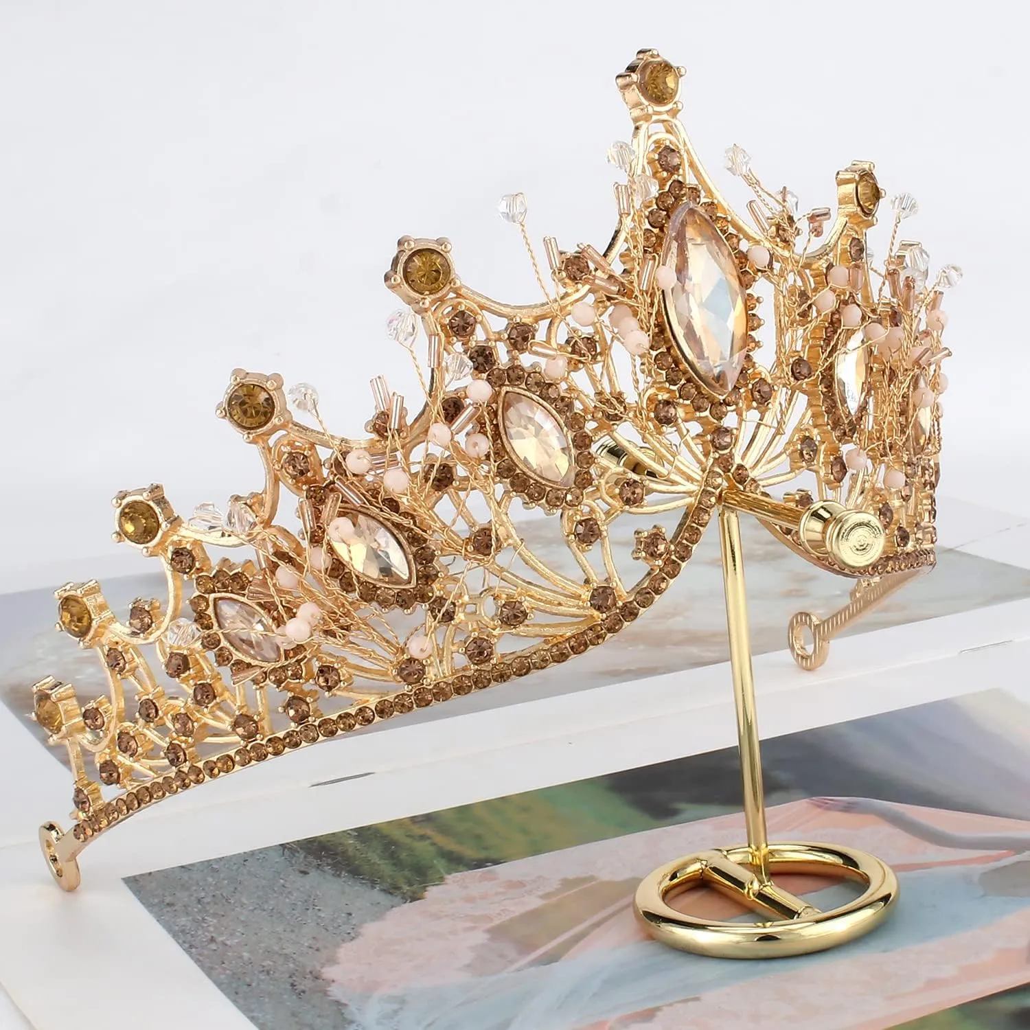 COCIDE Gold Crowns for Women Crystal Tiara for Girl Rhinestones Hair Accessories for Wedding Bride Bridal Bridesmaids Birthday Party Halloween Costume Cosplay Prom