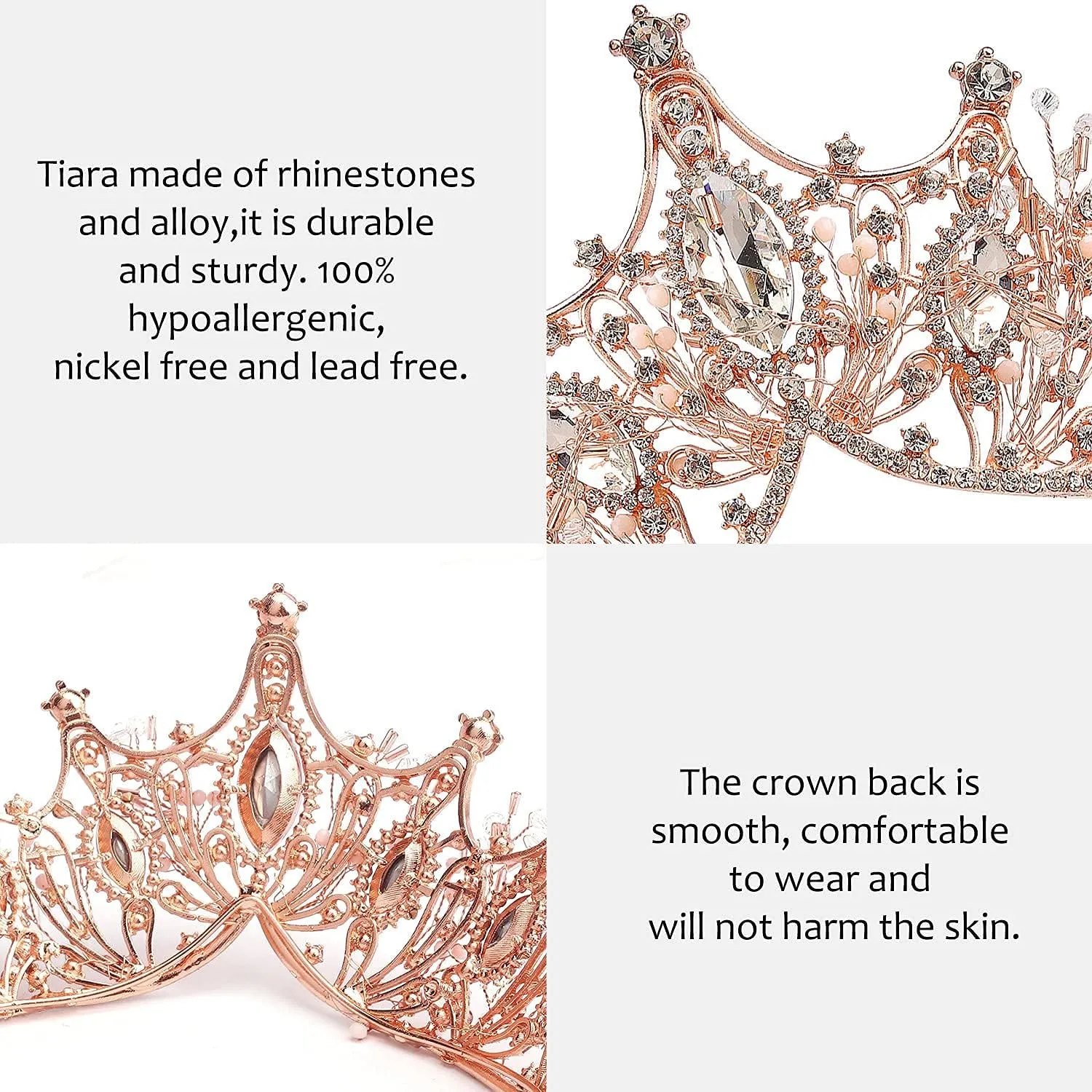 COCIDE Rose Gold Tiara and Crown for Women Crystal Headband for Girls Mermaid Queen Head Band Princess Hair Accessories for Birthday Party Bride Wedding Prom Halloween Costume Cosplay