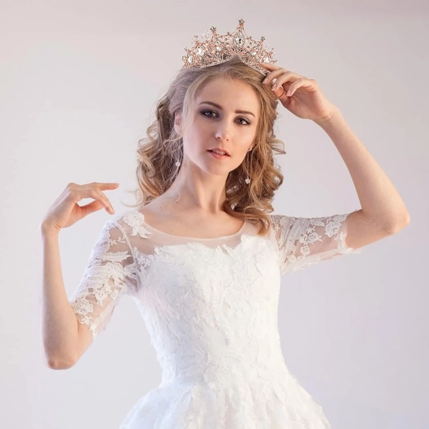 COCIDE Rose Gold Tiara and Crown for Women Crystal Headband for Girls Mermaid Queen Head Band Princess Hair Accessories for Birthday Party Bride Wedding Prom Halloween Costume Cosplay