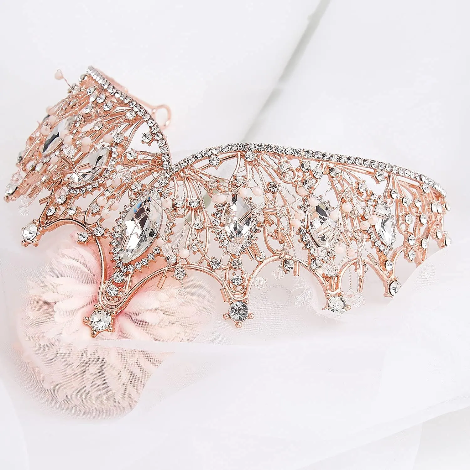 COCIDE Rose Gold Tiara and Crown for Women Crystal Headband for Girls Mermaid Queen Head Band Princess Hair Accessories for Birthday Party Bride Wedding Prom Halloween Costume Cosplay