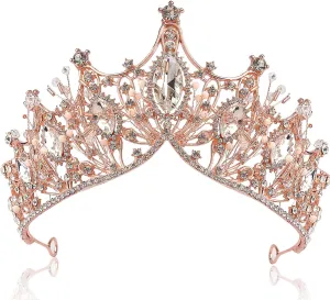 COCIDE Rose Gold Tiara and Crown for Women Crystal Headband for Girls Mermaid Queen Head Band Princess Hair Accessories for Birthday Party Bride Wedding Prom Halloween Costume Cosplay