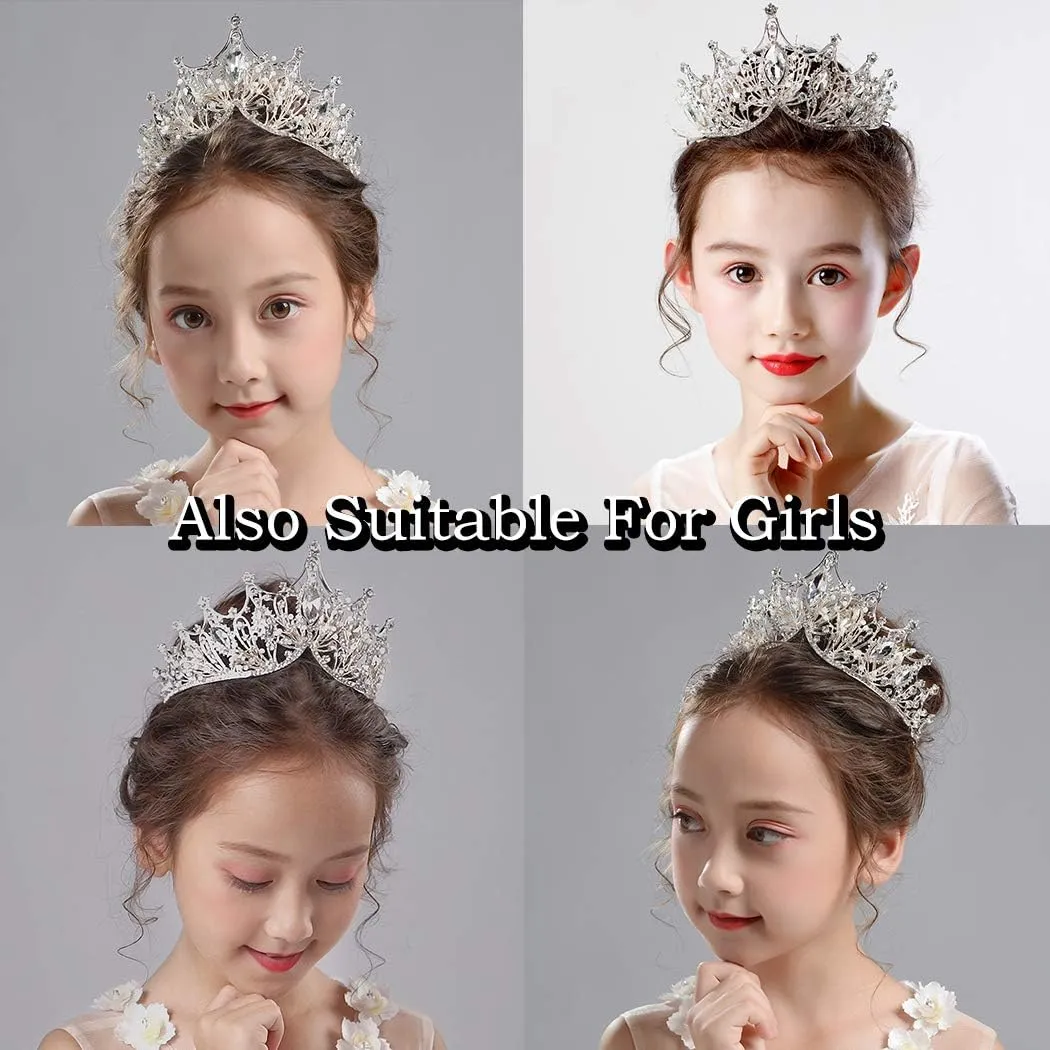 COCIDE Silver Crown for Women Baroque Queen Crown and Tiara for Women Crystal Headband Mermaid Crown Princess Tiaras Hair Accessories for Bride Party Bridesmaids Halloween Costume Cos-play Gift