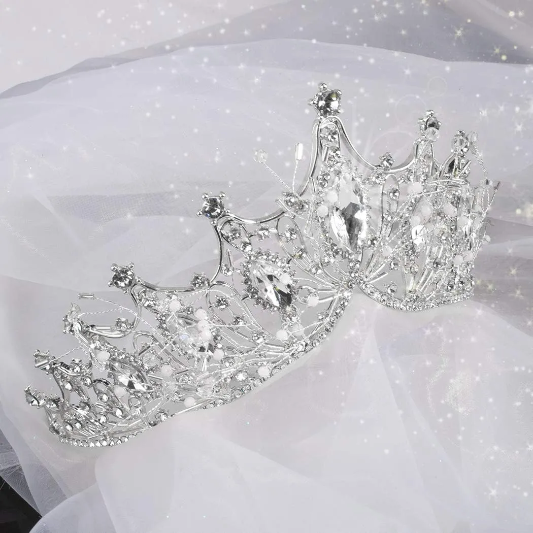 COCIDE Silver Crown for Women Baroque Queen Crown and Tiara for Women Crystal Headband Mermaid Crown Princess Tiaras Hair Accessories for Bride Party Bridesmaids Halloween Costume Cos-play Gift