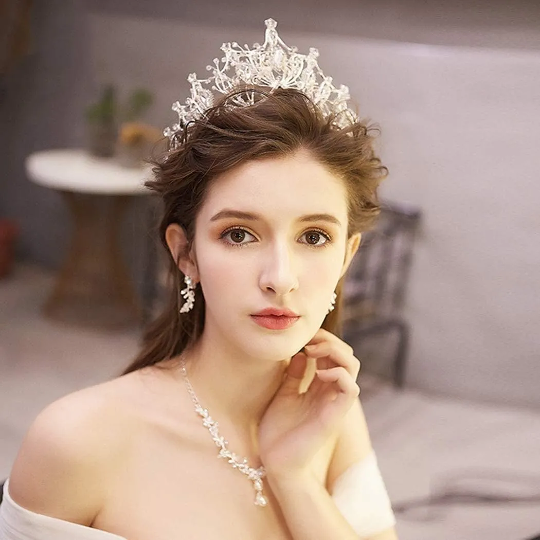 COCIDE Silver Crown for Women Baroque Queen Crown and Tiara for Women Crystal Headband Mermaid Crown Princess Tiaras Hair Accessories for Bride Party Bridesmaids Halloween Costume Cos-play Gift