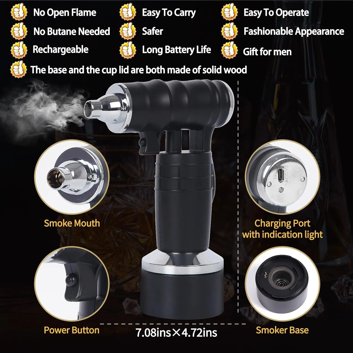 Cocktail Smoker Kit, Bartender kit, Old Fashioned Smoker,Whiskey Smoker, Bar kit, Elevate Your Culinary and Mixology Game with a Touch of Smoked Elegance, Black