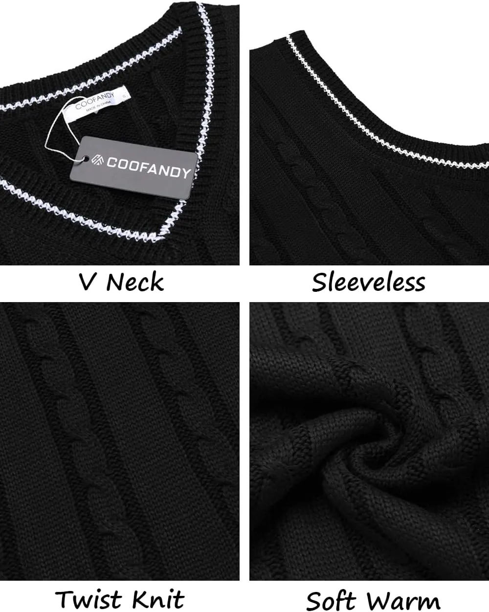 COOFANDY Men's Sweater Vest V Neck Slim Fit Casual Sleeveless Twisted Knitted Pullover Sweater