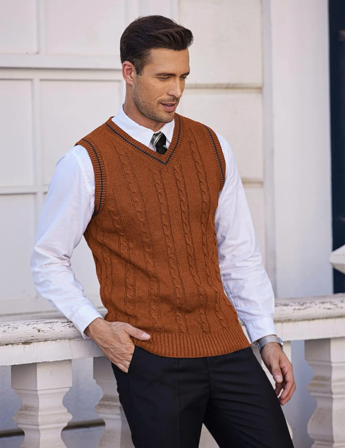 COOFANDY Men's Sweater Vest V Neck Slim Fit Casual Sleeveless Twisted Knitted Pullover Sweater
