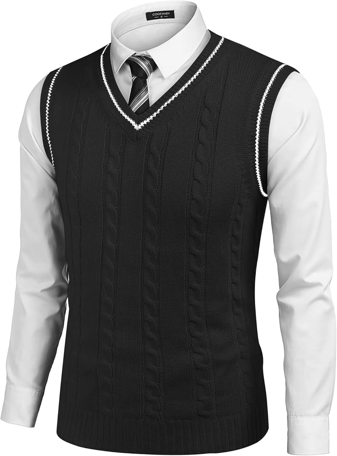 COOFANDY Men's Sweater Vest V Neck Slim Fit Casual Sleeveless Twisted Knitted Pullover Sweater