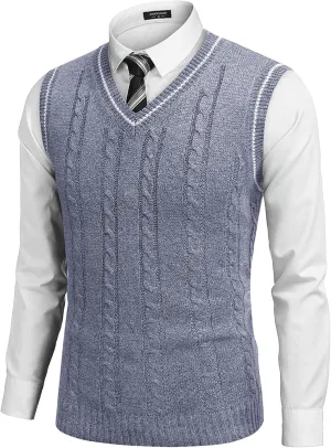 COOFANDY Men's Sweater Vest V Neck Slim Fit Casual Sleeveless Twisted Knitted Pullover Sweater