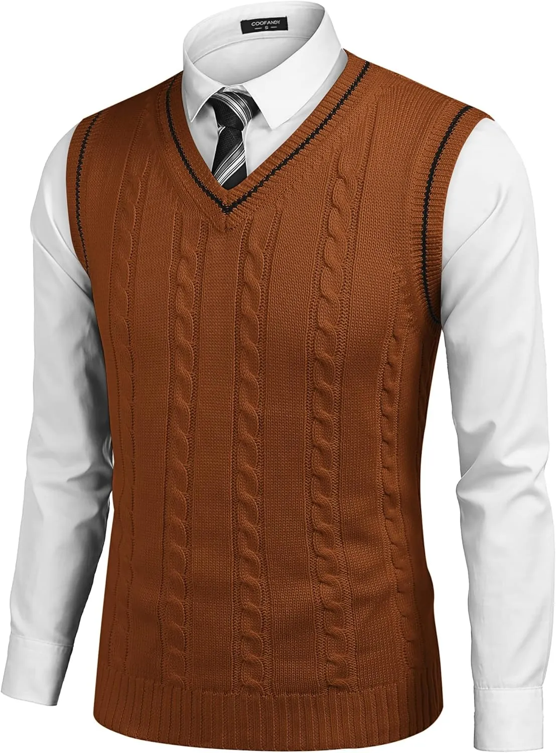 COOFANDY Men's Sweater Vest V Neck Slim Fit Casual Sleeveless Twisted Knitted Pullover Sweater