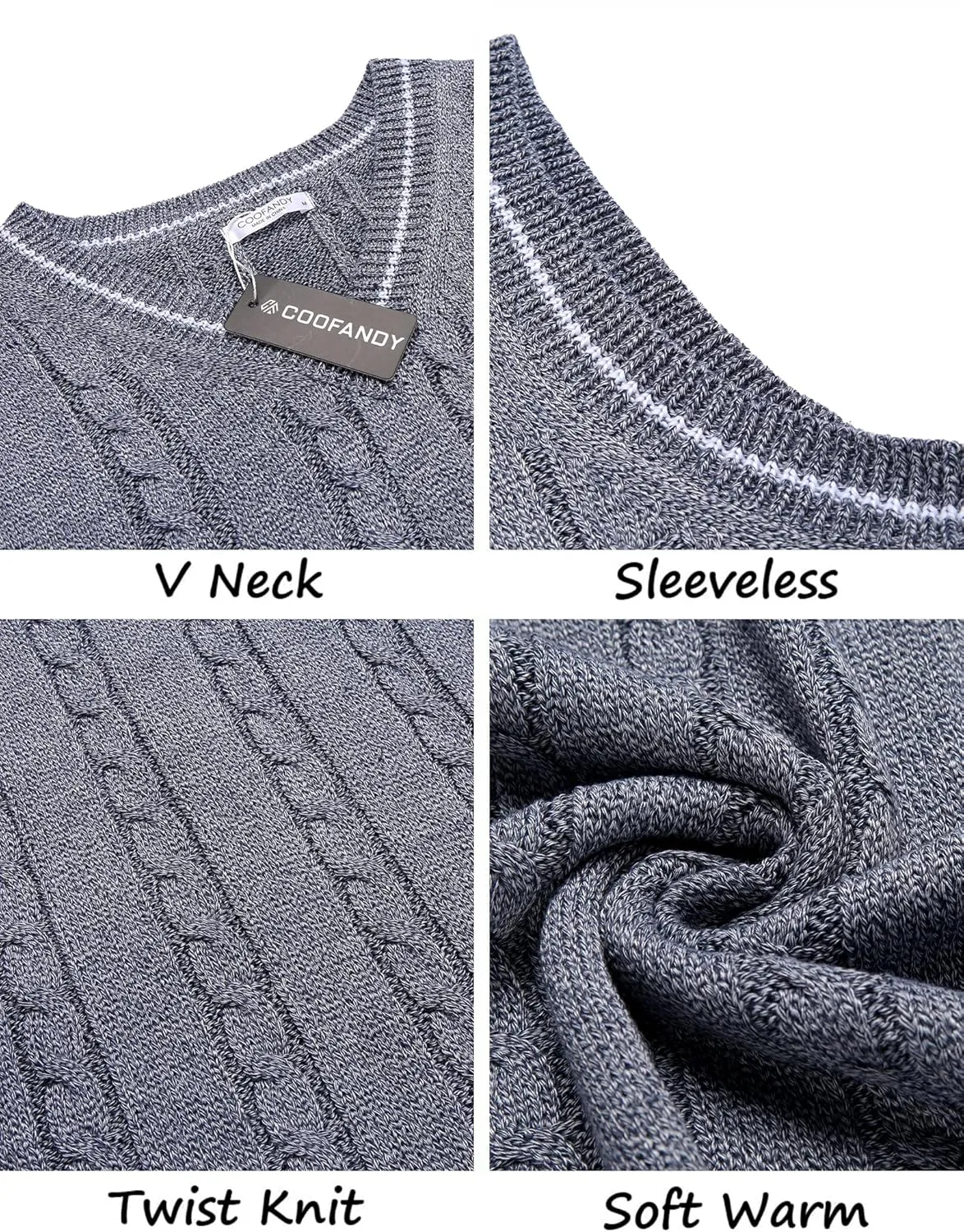 COOFANDY Men's Sweater Vest V Neck Slim Fit Casual Sleeveless Twisted Knitted Pullover Sweater