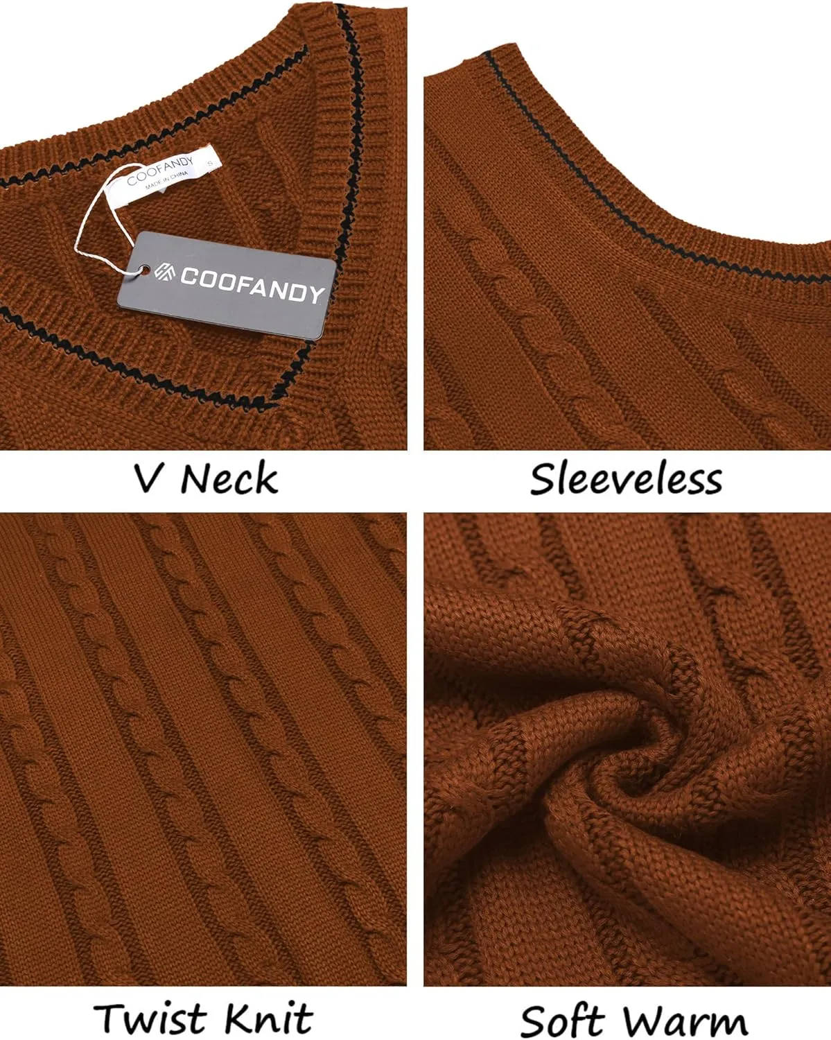 COOFANDY Men's Sweater Vest V Neck Slim Fit Casual Sleeveless Twisted Knitted Pullover Sweater