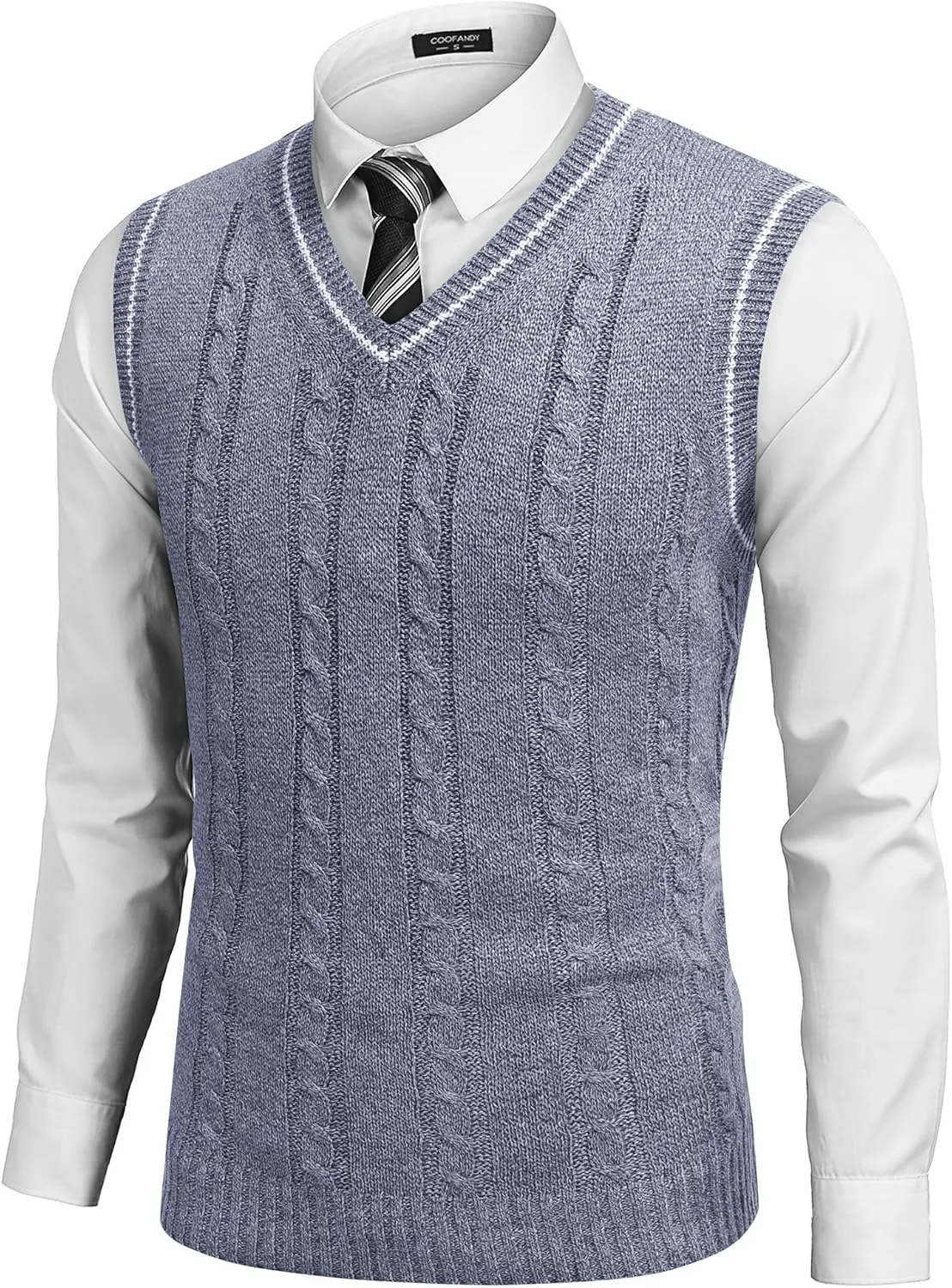 COOFANDY Men's Sweater Vest V Neck Slim Fit Casual Sleeveless Twisted Knitted Pullover Sweater
