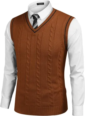 COOFANDY Men's Sweater Vest V Neck Slim Fit Casual Sleeveless Twisted Knitted Pullover Sweater