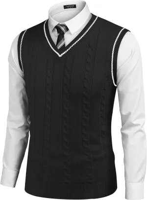 COOFANDY Men's Sweater Vest V Neck Slim Fit Casual Sleeveless Twisted Knitted Pullover Sweater