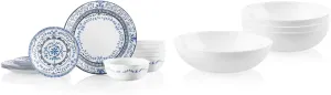 Corelle Portofino Round Dinnerware Set for 6 | Service for 6, 18 Piece Set | Triple Layer Strong Glass is Resistant to Chips and Cracks & White Meal Bowls for Pasta, Salad, and More | 4 Pack, 46 Oz