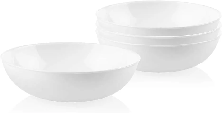 Corelle Portofino Round Dinnerware Set for 6 | Service for 6, 18 Piece Set | Triple Layer Strong Glass is Resistant to Chips and Cracks & White Meal Bowls for Pasta, Salad, and More | 4 Pack, 46 Oz
