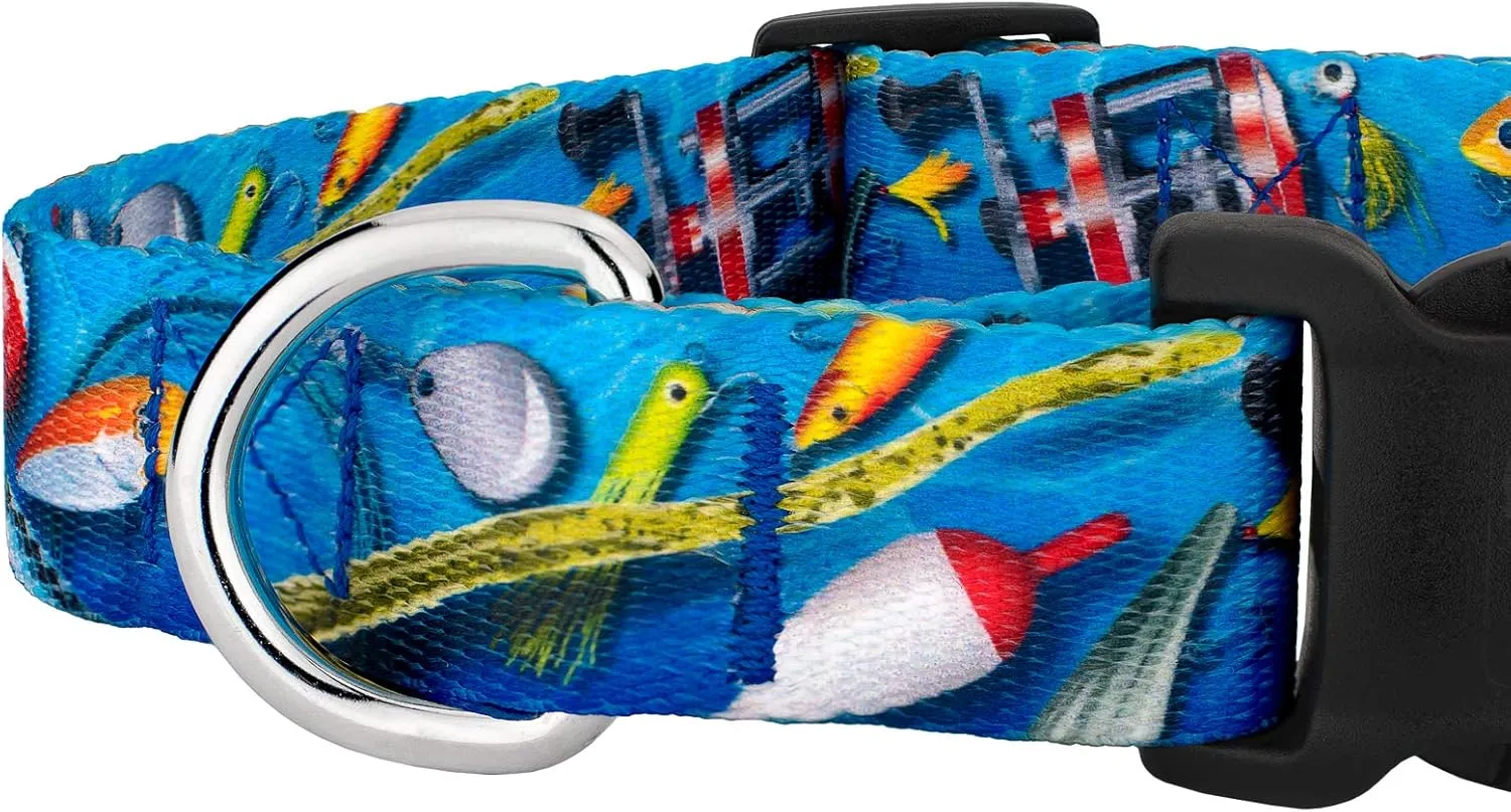 Country Brook Petz - Deluxe Gone Fishin' Dog Collar and Leash - Sports and Athletics Collection Featuring Spirited Designs (1 Inch, Large)