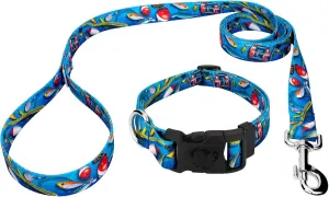 Country Brook Petz - Deluxe Gone Fishin' Dog Collar and Leash - Sports and Athletics Collection Featuring Spirited Designs (1 Inch, Large)