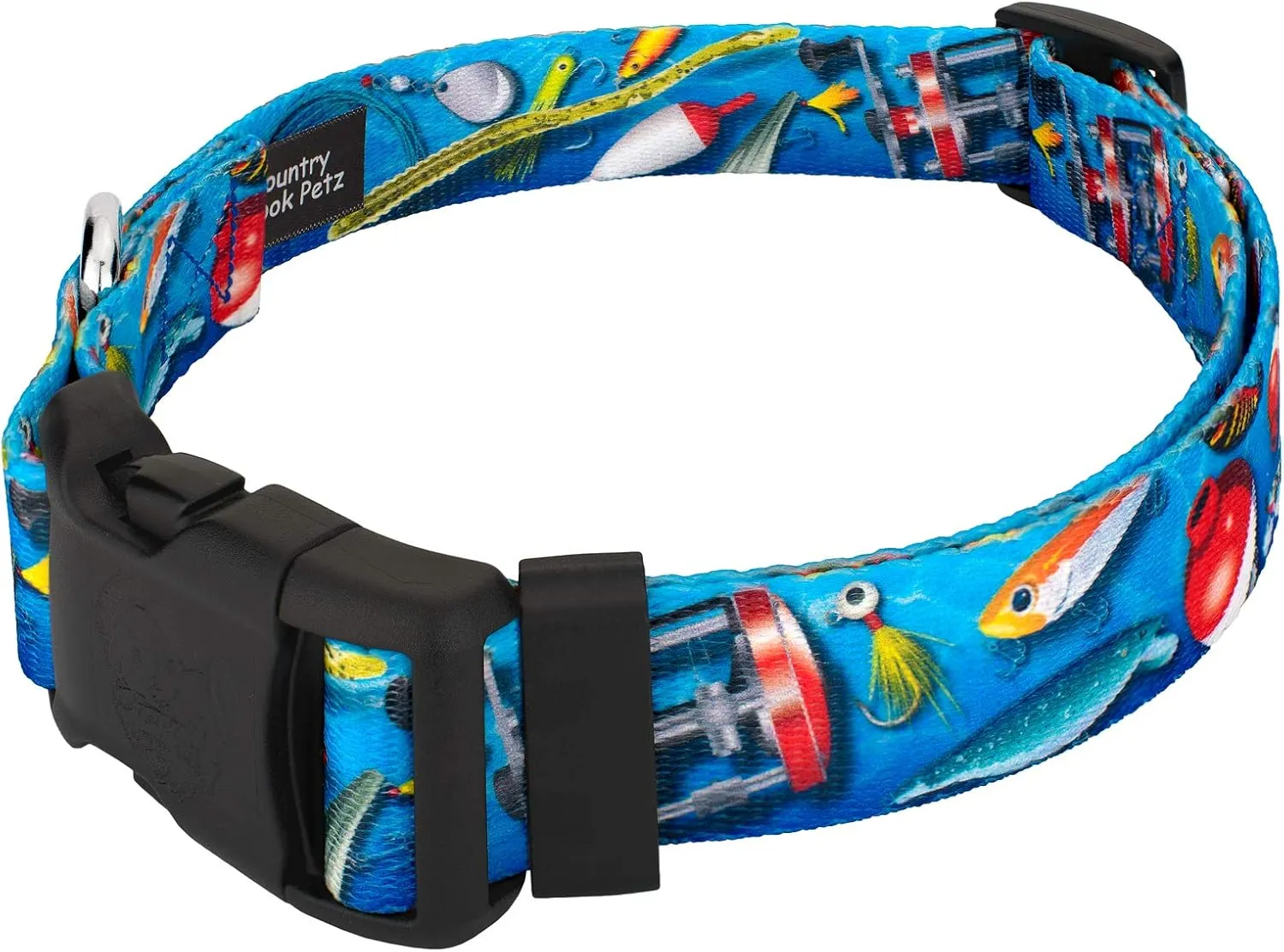 Country Brook Petz - Deluxe Gone Fishin' Dog Collar and Leash - Sports and Athletics Collection Featuring Spirited Designs (1 Inch, Large)