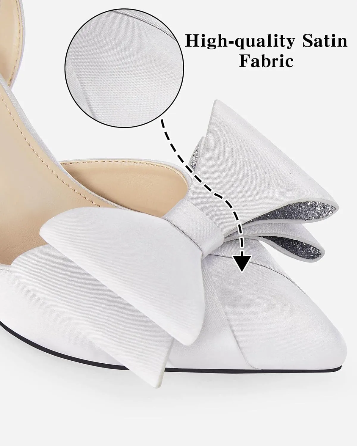Coutgo Bow Black Heels for Women Rhinestone Closed Toe High Heel Strappy Dress Wedding Bridal Pumps Shoes