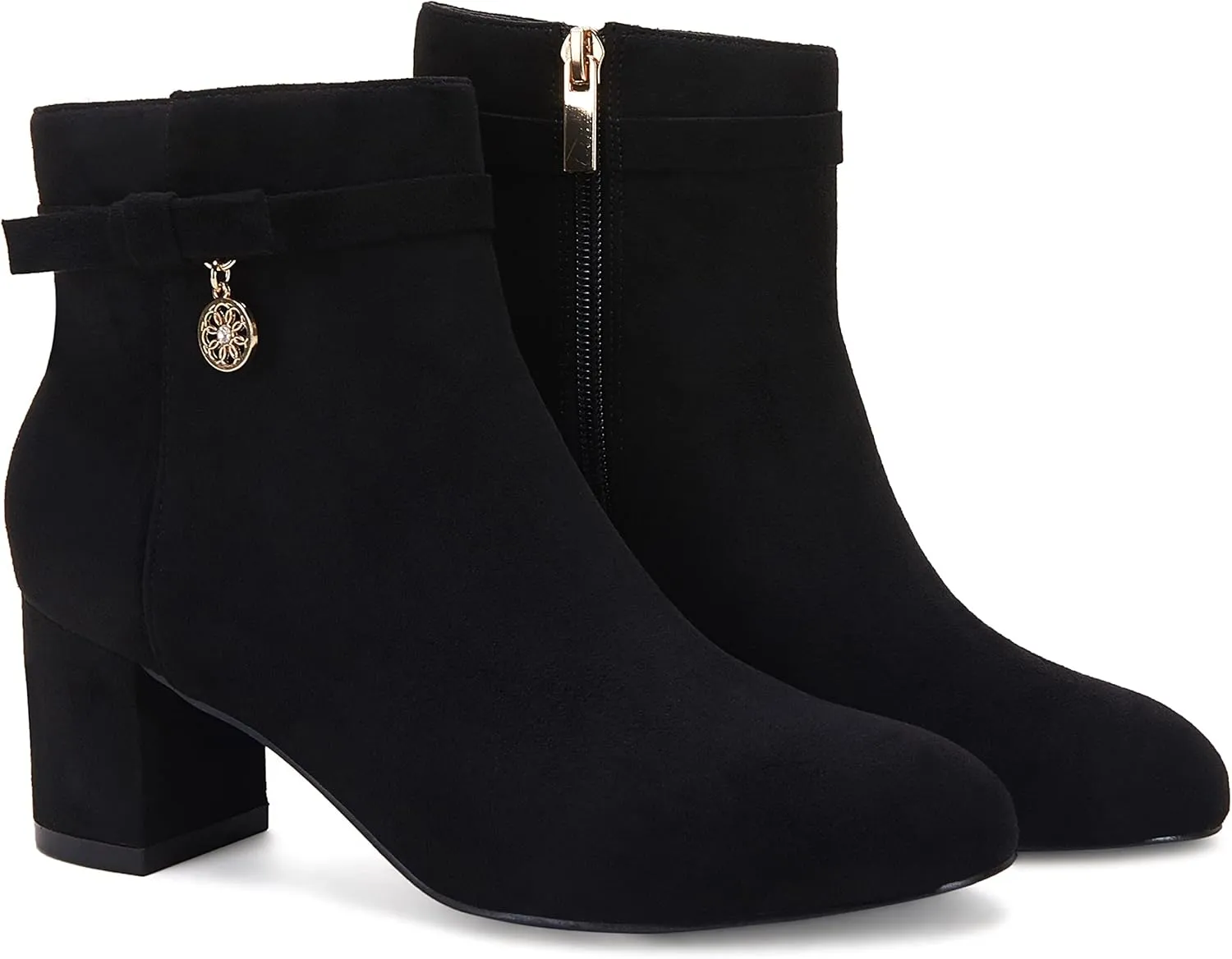 Coutgo Women's Ankle Boots Chunky Block Low Heel Vintage Tie Knot Booties Shoes with Side Zipper