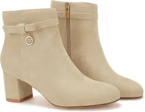 Coutgo Women's Ankle Boots Chunky Block Low Heel Vintage Tie Knot Booties Shoes with Side Zipper