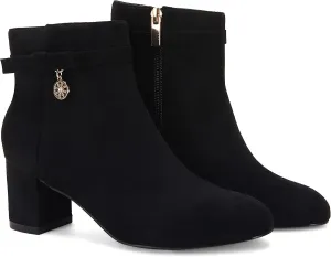 Coutgo Women's Ankle Boots Chunky Block Low Heel Vintage Tie Knot Booties Shoes with Side Zipper