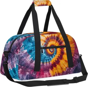 Create A Detailed Tie Dye Kids Overnighter Duffel Bags for Boys, Carry-On Size Sports Gym Bag with Front Zipper Pocket for School Practice or Overnight Travel Weekender Sleepover Tote Bag