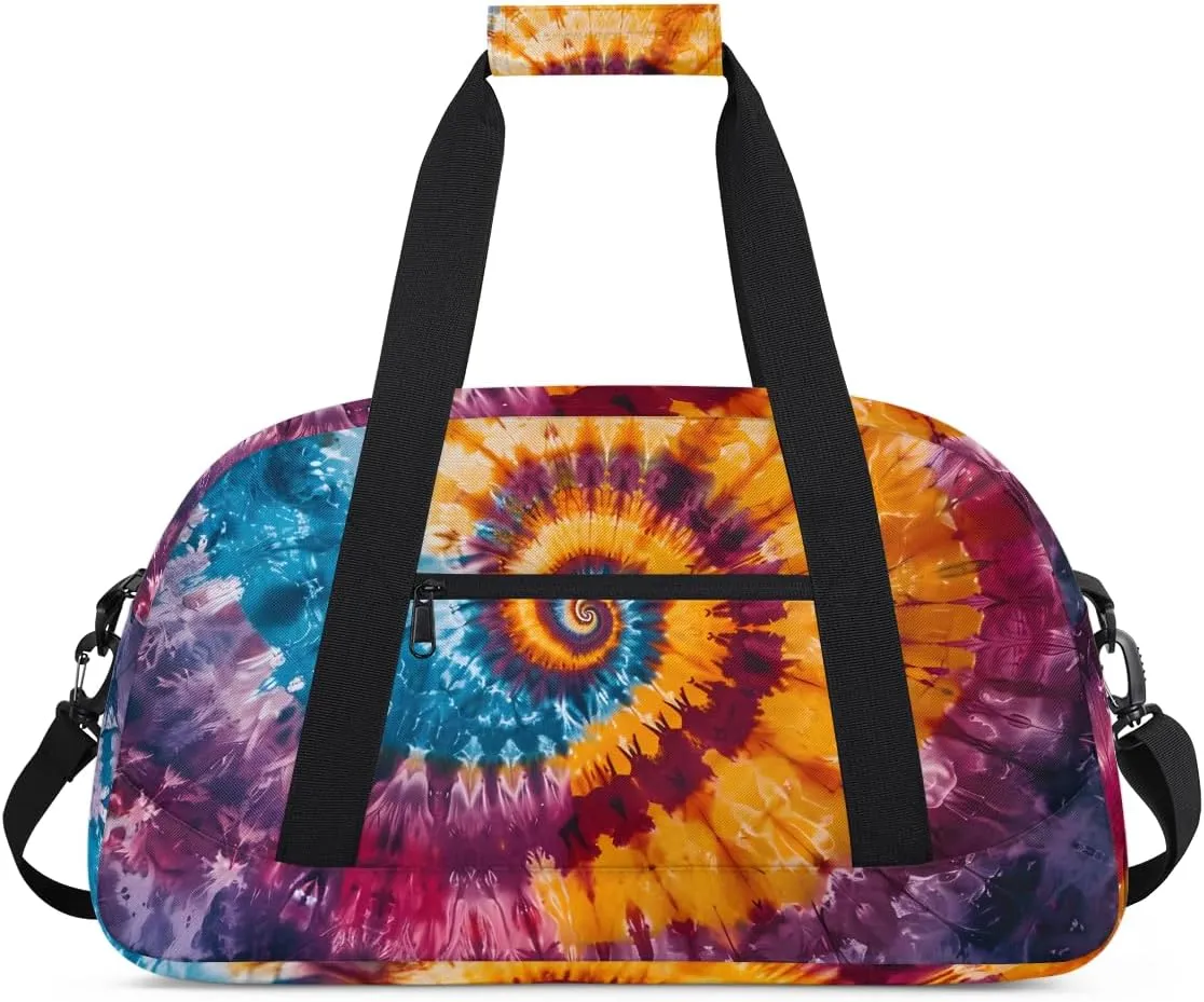 Create A Detailed Tie Dye Kids Overnighter Duffel Bags for Boys, Carry-On Size Sports Gym Bag with Front Zipper Pocket for School Practice or Overnight Travel Weekender Sleepover Tote Bag
