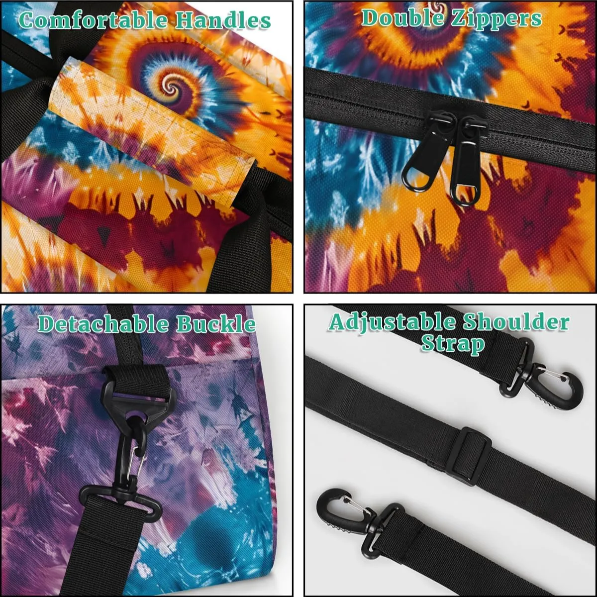 Create A Detailed Tie Dye Kids Overnighter Duffel Bags for Boys, Carry-On Size Sports Gym Bag with Front Zipper Pocket for School Practice or Overnight Travel Weekender Sleepover Tote Bag