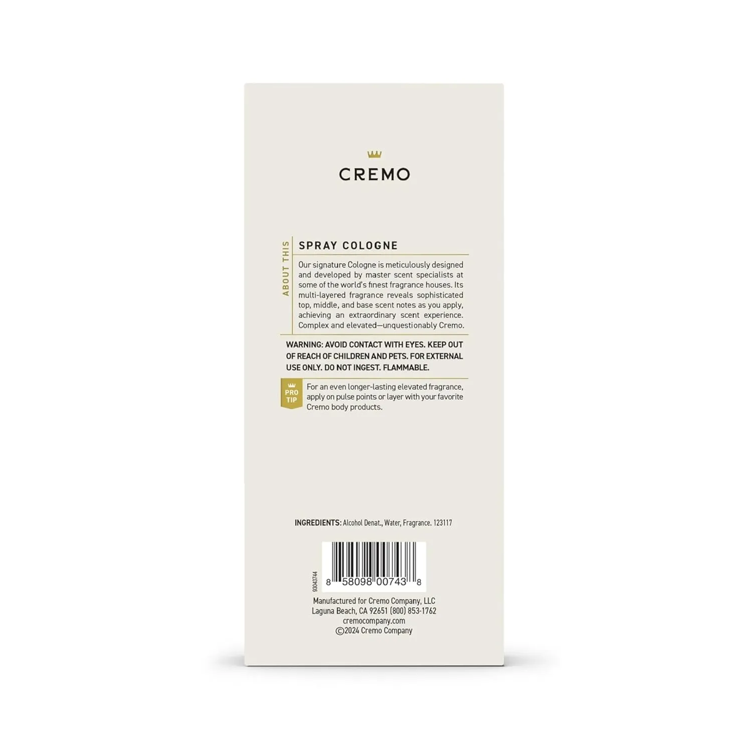 Cremo Cologne for Men - Spice & Black Vanilla Mens Cologne Spray - An Explosion of Vibrant Spices, Dark Woods and Black Vanilla, Fragrances For Men, 3.4 Fl Oz