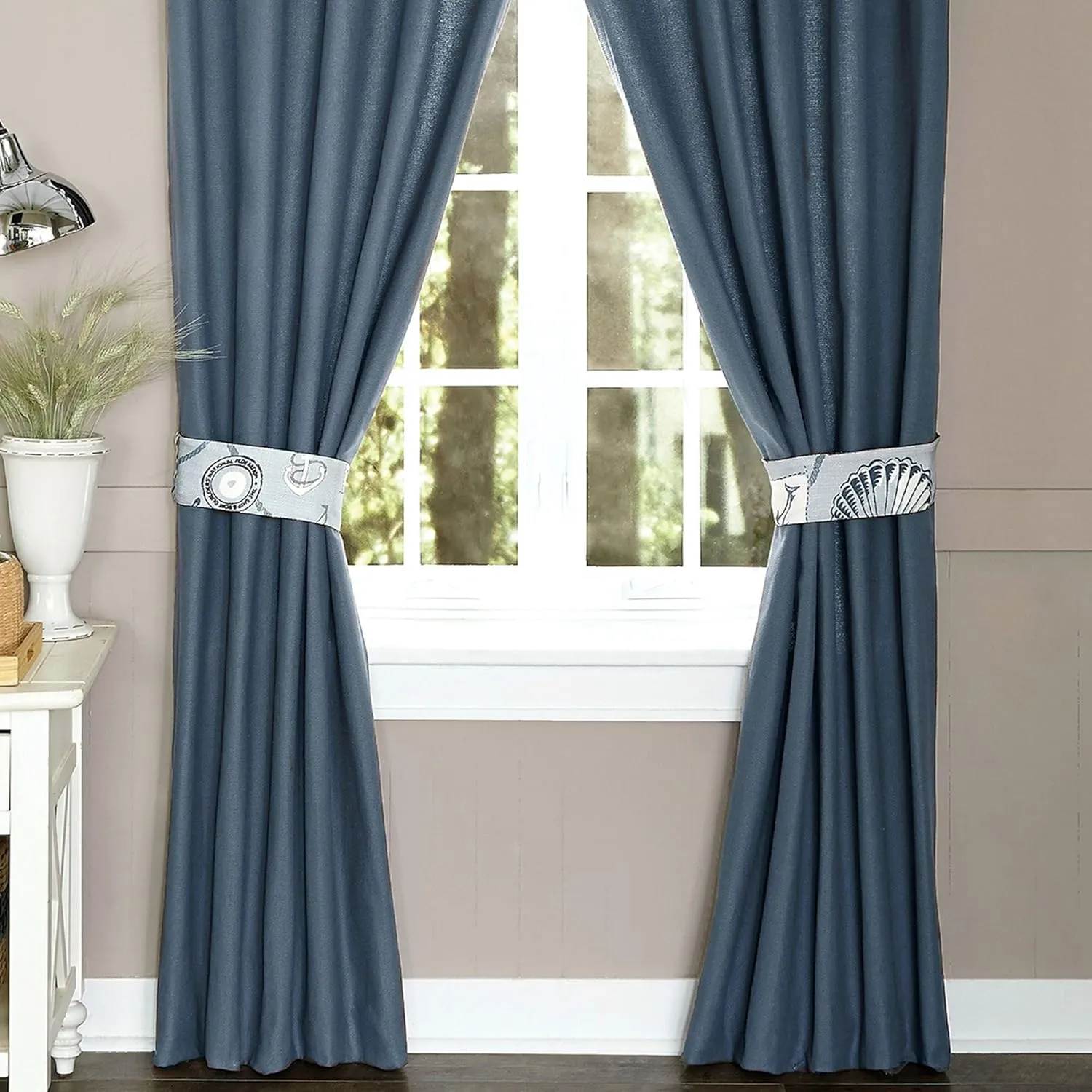 Croscill Yachtsman Rod Pocket Window Curtain Panel Set, Medium Blue