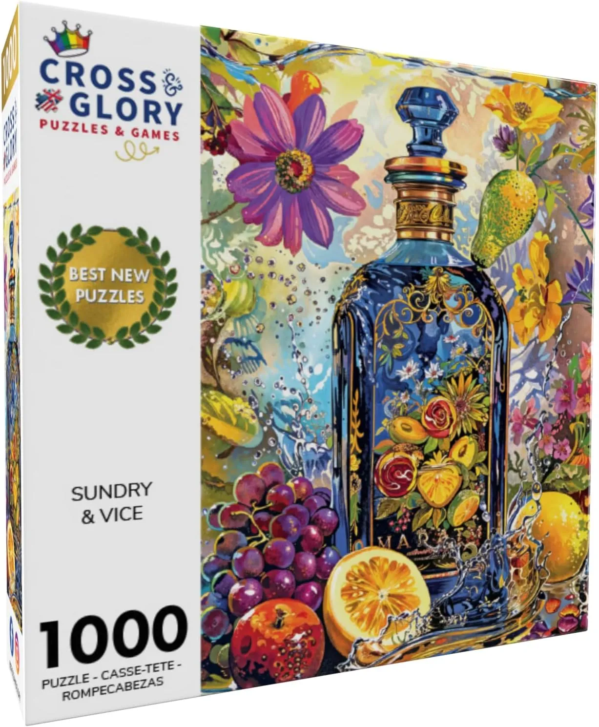 Cross & Glory - Sundry & Vice: Opulent Botanical Gin Bottle - 1000 Piece Jigsaw Puzzle for Adults | Fruitful Elixir Gin Garden Gala | Challenging & Vibrant